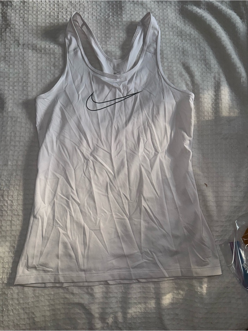 Nike White Racerback Tank with Black Swoosh
